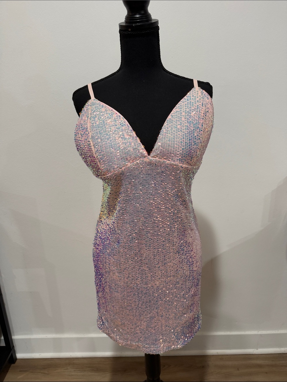 Fashion Nova Iridescent Pink Sequin Mini Dress